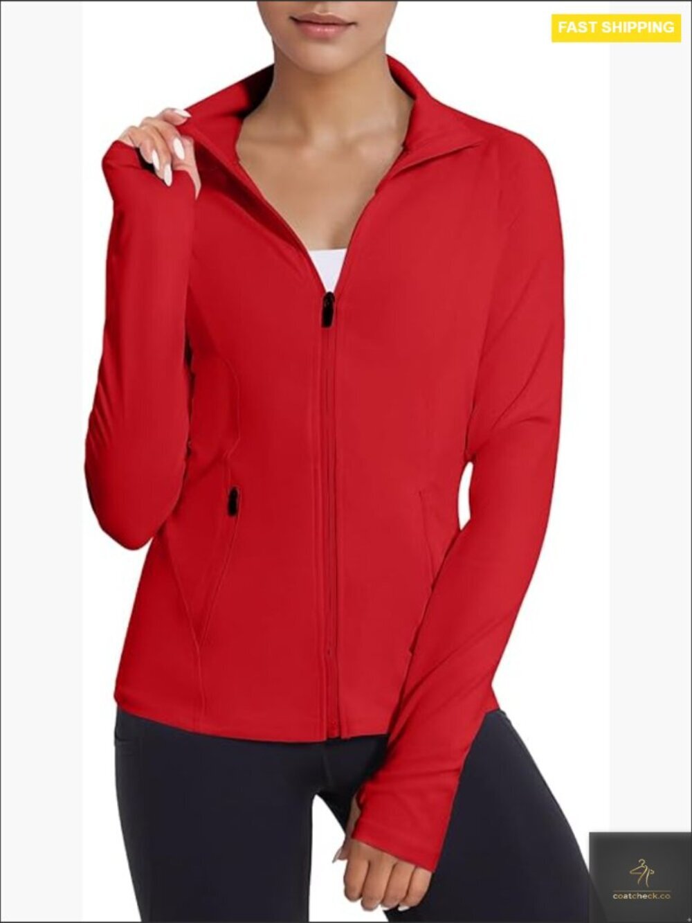 Full Zip Athletic Jacket Lightweight Gym Yoga Running Top with Pockets Thumb